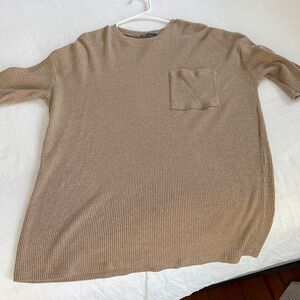 Tan Ribbed T-Shirt Dress with Pocket